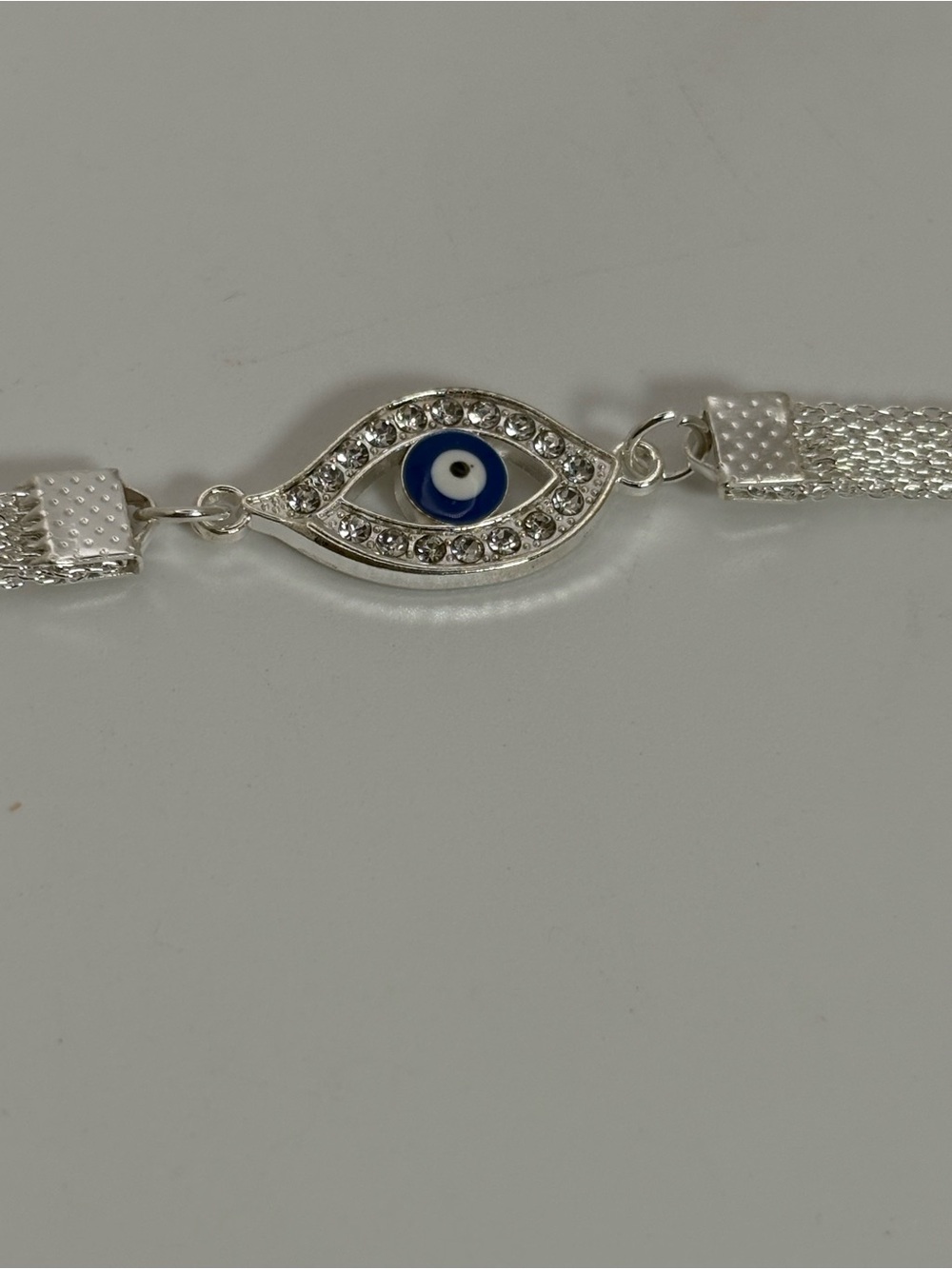 New Silver Tone Evil Eye Nazar Rhinestone Multi Strand Bracelet